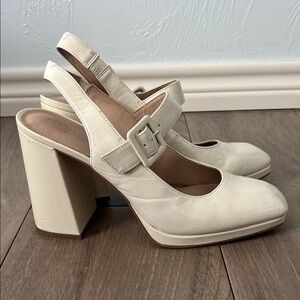 Michael Shannon Cream Block Heel Slingbacks